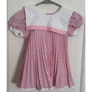 Vintage CUPID USA Baby Toddler Girls Bib Dress Gingham Pink Cottage One Size